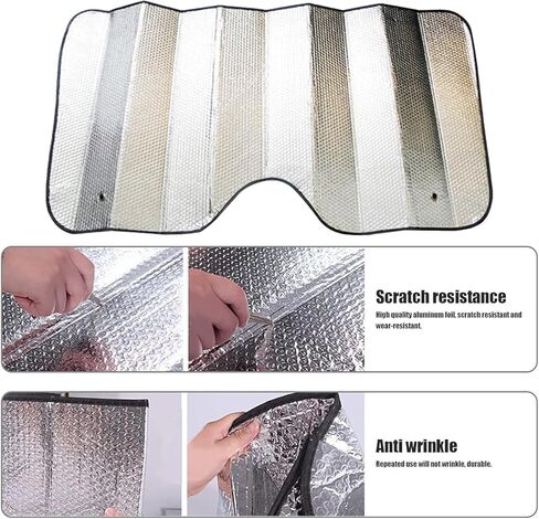 1 PC Car 55.1" x 27.5" Windshield Sunshade, Double-Sided Bubble Cotton Stay Cool UV Reflective Panel, Interior Anti-Aging Privacy Protection Accessories, Universal for Cars Trucks (Silver) in Kuwait