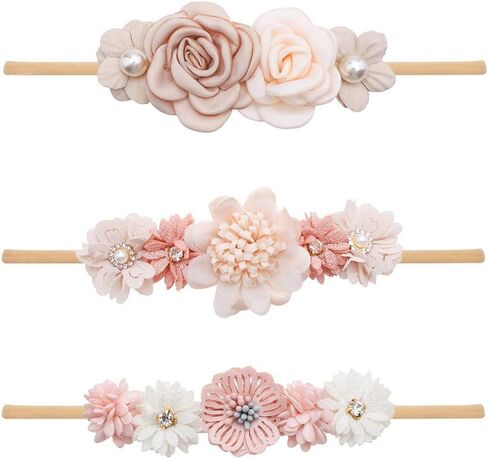 Baby Girl Floral Headbands Set - 3pcs Flower Crown Newborn Toddler Hair Accessories in Saudi Arabia
