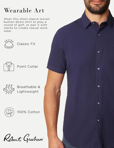 Robert Graham Men's Gilford Short Sleeve Woven Button Down Shirt in Saudi Arabia