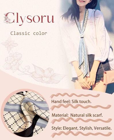 Mulberry Silk Neck Scarf Printed Scarves Head Women'S Fashion Oblique Angle Satin Scarfs For Bag Hair Gift 59" X 5.9" in Saudi Arabia