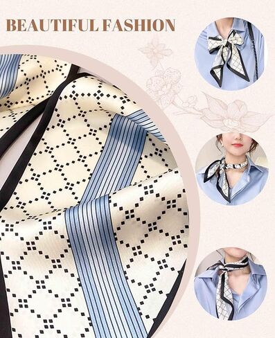 Mulberry Silk Neck Scarf Printed Scarves Head Women'S Fashion Oblique Angle Satin Scarfs For Bag Hair Gift 59" X 5.9" in Saudi Arabia