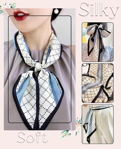Mulberry Silk Neck Scarf Printed Scarves Head Women'S Fashion Oblique Angle Satin Scarfs For Bag Hair Gift 59" X 5.9" in Saudi Arabia