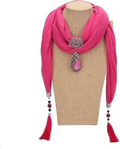 Vintage Polyester Scarf Alloy Resin Gem Pendant Women's Necklace Jewelry Scarves(sc0021) in Saudi Arabia