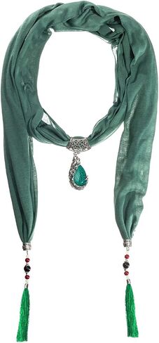 Vintage Polyester Scarf Alloy Resin Gem Pendant Women's Necklace Jewelry Scarves(sc0021) in Saudi Arabia