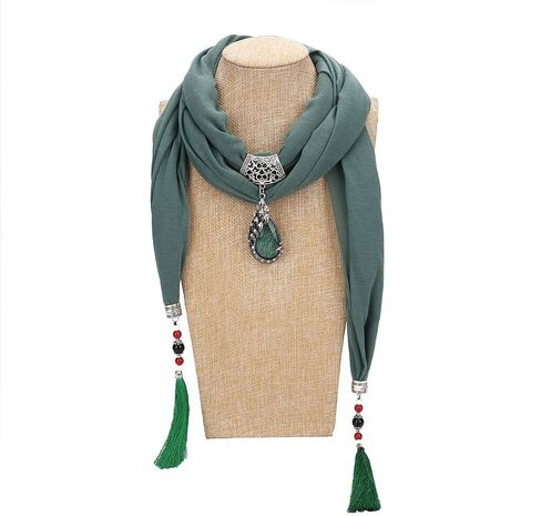 Vintage Polyester Scarf Alloy Resin Gem Pendant Women's Necklace Jewelry Scarves(sc0021) in Saudi Arabia