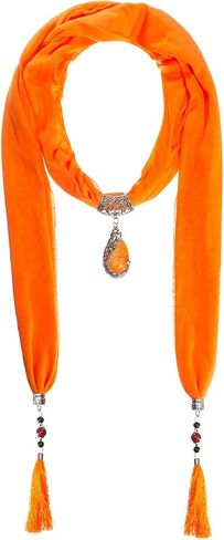Vintage Polyester Scarf Alloy Resin Gem Pendant Women's Necklace Jewelry Scarves(sc0021) in Saudi Arabia