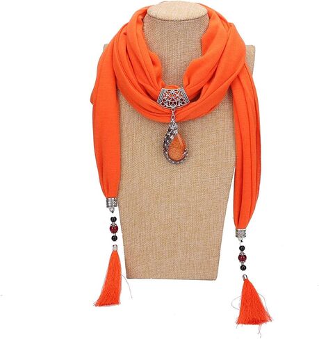 Vintage Polyester Scarf Alloy Resin Gem Pendant Women's Necklace Jewelry Scarves(sc0021) in Saudi Arabia
