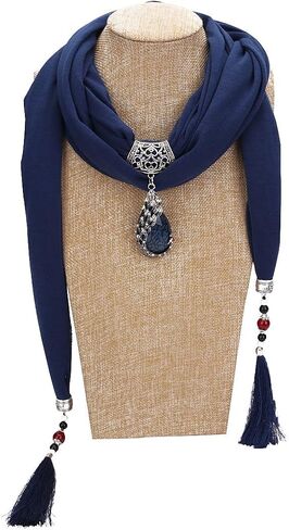 Vintage Polyester Scarf Alloy Resin Gem Pendant Women's Necklace Jewelry Scarves(sc0021) in Saudi Arabia