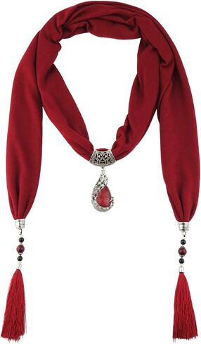 Vintage Polyester Scarf Alloy Resin Gem Pendant Women's Necklace Jewelry Scarves(sc0021) in Saudi Arabia