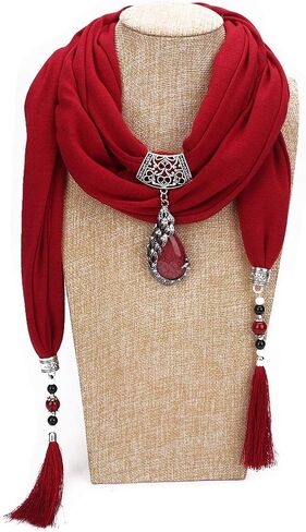 Vintage Polyester Scarf Alloy Resin Gem Pendant Women's Necklace Jewelry Scarves(sc0021) in Saudi Arabia
