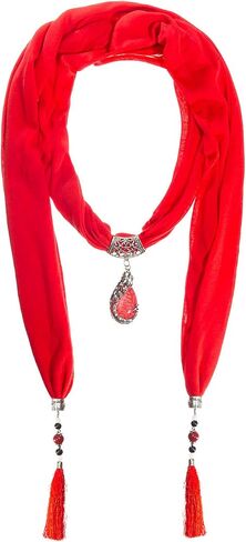 Vintage Polyester Scarf Alloy Resin Gem Pendant Women's Necklace Jewelry Scarves(sc0021) in Saudi Arabia