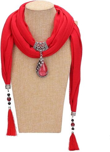 Vintage Polyester Scarf Alloy Resin Gem Pendant Women's Necklace Jewelry Scarves(sc0021) in Saudi Arabia
