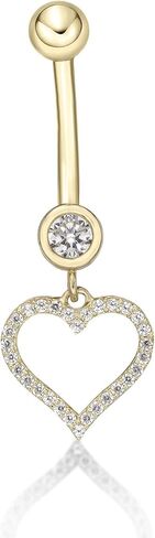 خاتم بطن مفتوح على شكل قلب مفتوح للنساء من Lavari Jewellers مقاس 16 من الذهب الأصفر عيار 14 قيراط مع طول العمود 12 ملم 16 جرام in Saudi Arabia