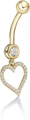 خاتم بطن مفتوح على شكل قلب مفتوح للنساء من Lavari Jewellers مقاس 16 من الذهب الأصفر عيار 14 قيراط مع طول العمود 12 ملم 16 جرام in Saudi Arabia