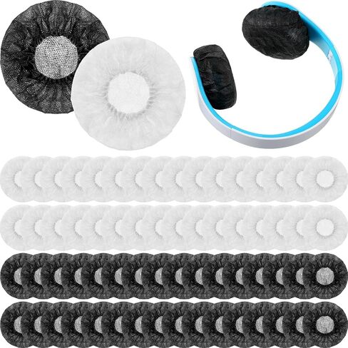 Hoteam 500 Pcs Disposable Headphone Ear Covers Non Woven Sanitary Earphone Ear Cover White Black Stretch Earpad, for Most on Ear Headphones with 8 to 11 cm Earpads in Saudi Arabia