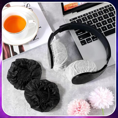Hoteam 500 Pcs Disposable Headphone Ear Covers Non Woven Sanitary Earphone Ear Cover White Black Stretch Earpad, for Most on Ear Headphones with 8 to 11 cm Earpads in Saudi Arabia