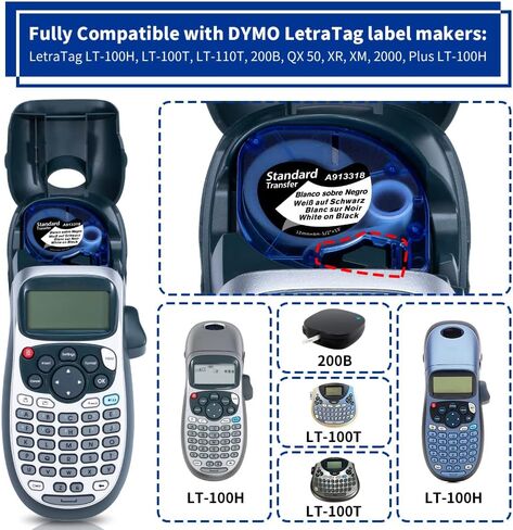 Fimax 5 عبوات بديلة من Dymo Letratag عبوات بيضاء على بلاستيك أسود 1/2" x 13' 1805436 متوافقة مع صانع ملصقات Dymo Letratag عبوات LT لشريط الملصقات 200B Plus LT100H LT100T QX50، 12 مم × 4 م in Kuwait