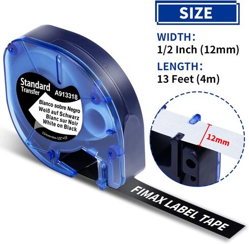 Fimax 5 عبوات بديلة من Dymo Letratag عبوات بيضاء على بلاستيك أسود 1/2" x 13' 1805436 متوافقة مع صانع ملصقات Dymo Letratag عبوات LT لشريط الملصقات 200B Plus LT100H LT100T QX50، 12 مم × 4 م in Kuwait