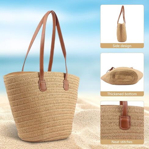 حقيبة شاطئ كبيرة من القش للنساء، حقيبة يد منسوجة من القش للنساء، حقيبة كتف كروس منسوجة يدويًا، حقيبة يد للعطلات، محفظة من القش، أقراط الشاطئ، مجموعة حقائب سفر لمتجر السباحة في الصيف in Kuwait