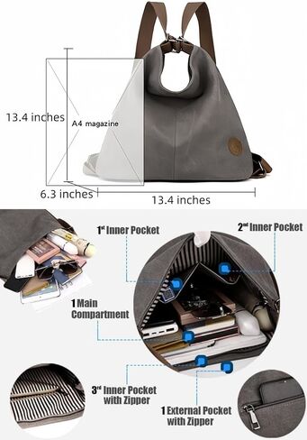 Multi Ways Convertible Canvas Shoulder Bag Tote Purse Backpack Crossbody Bags for Women Trendy Vintage Small Travel in Saudi Arabia