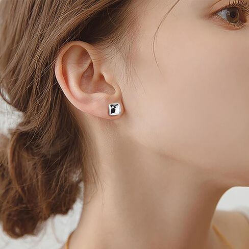 Chunky Gold Rectangle Stud Earrings for Women, Dainty Thick Stud Earrings, Minimalist Geometric Earrings for Women Girls,18K Real Gold Plated Hypoallergenic Lightweight Earrings in Saudi Arabia