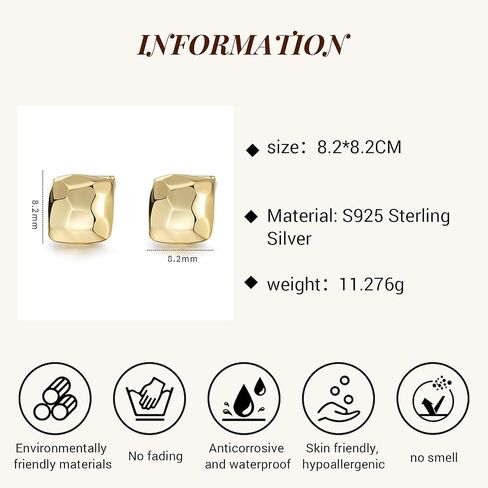 Chunky Gold Rectangle Stud Earrings for Women, Dainty Thick Stud Earrings, Minimalist Geometric Earrings for Women Girls,18K Real Gold Plated Hypoallergenic Lightweight Earrings in Saudi Arabia