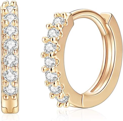 Me&هرتز 14K مطلية بالذهب الوردي تشيكوسلوفاكيا Huggie هوب أقراط أنيقة مستديرة كريستال زركونيا أقراط صغيرة للنساء الفتيات الغضروف لا تسبب الحساسية in Kuwait