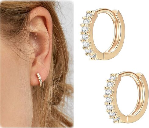 Me&هرتز 14K مطلية بالذهب الوردي تشيكوسلوفاكيا Huggie هوب أقراط أنيقة مستديرة كريستال زركونيا أقراط صغيرة للنساء الفتيات الغضروف لا تسبب الحساسية in Kuwait