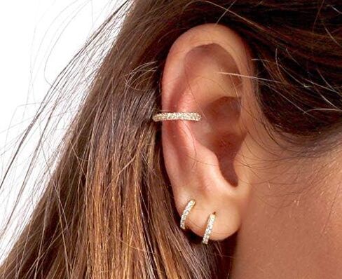 Me&هرتز 14K مطلية بالذهب الوردي تشيكوسلوفاكيا Huggie هوب أقراط أنيقة مستديرة كريستال زركونيا أقراط صغيرة للنساء الفتيات الغضروف لا تسبب الحساسية in Kuwait