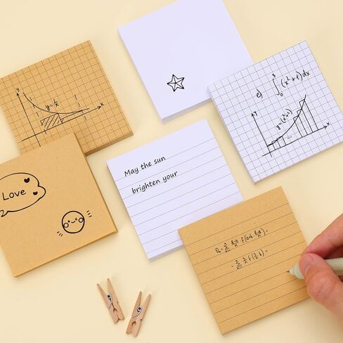 EOOUT Lined Sticky Notes, 3x3 Inches, 8 Pack White and Kraft Self-Stick Pads, Multiple Design Super Sticking Power Memo Pads for Notebook Home School Office Supplies, 85 Sheets/pad in Saudi Arabia
