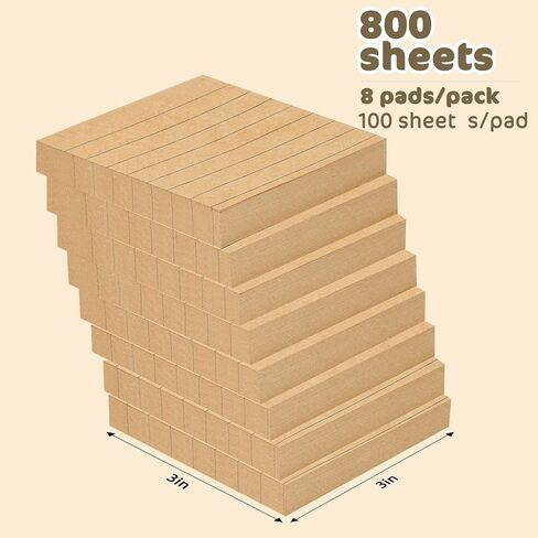 EOOUT Lined Sticky Notes, 3x3 Inches, 8 Pack White and Kraft Self-Stick Pads, Multiple Design Super Sticking Power Memo Pads for Notebook Home School Office Supplies, 85 Sheets/pad in Saudi Arabia