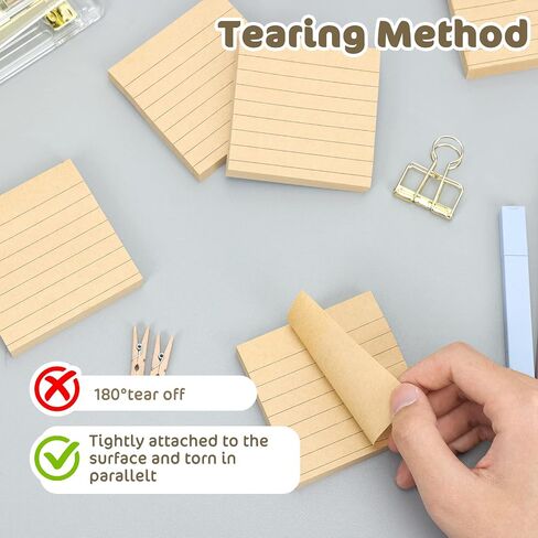 EOOUT Lined Sticky Notes, 3x3 Inches, 8 Pack White and Kraft Self-Stick Pads, Multiple Design Super Sticking Power Memo Pads for Notebook Home School Office Supplies, 85 Sheets/pad in Saudi Arabia