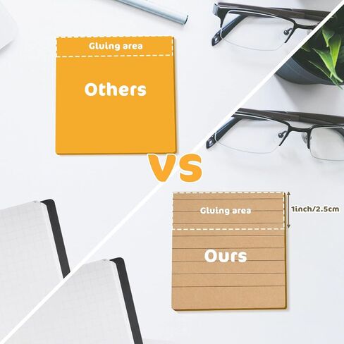 EOOUT Lined Sticky Notes, 3x3 Inches, 8 Pack White and Kraft Self-Stick Pads, Multiple Design Super Sticking Power Memo Pads for Notebook Home School Office Supplies, 85 Sheets/pad in Saudi Arabia