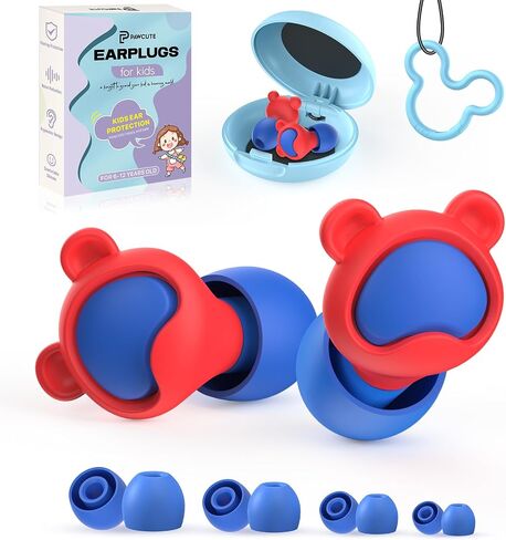 Kids Ear Plugs 2 Pairs(6-12 yrs), Reusable Noise Cancelling Earplugs, Silicone Noise Sensitivity Ear Plugs for Children/Small Ears, Ear Protection for Concerts/Flying/School/Playtime(Red+Red) in Saudi Arabia