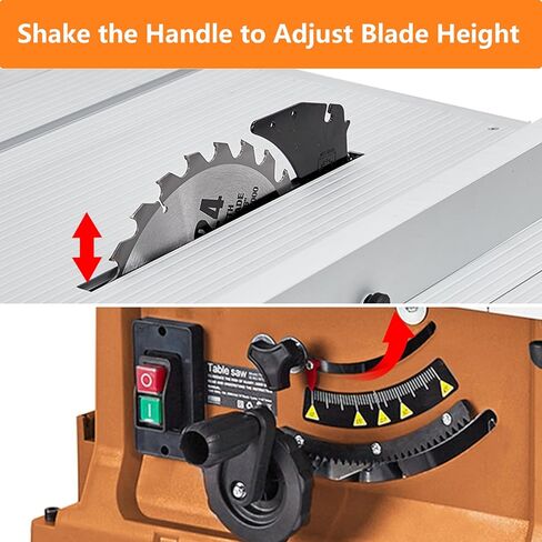 Table Saw, 10 Inch 15A Multifunctional Saw with Stand & Push Stick for Jobside, 90° Cross Cut & 0-45° Bevel Cut, Cutting Speed Up to 5000RPM, Adjustable Blade Height, Ideal for Woodworking, Orange in Saudi Arabia