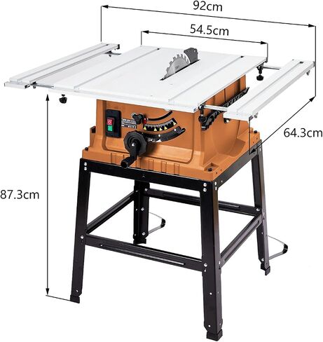 Table Saw, 10 Inch 15A Multifunctional Saw with Stand & Push Stick for Jobside, 90° Cross Cut & 0-45° Bevel Cut, Cutting Speed Up to 5000RPM, Adjustable Blade Height, Ideal for Woodworking, Orange in Saudi Arabia