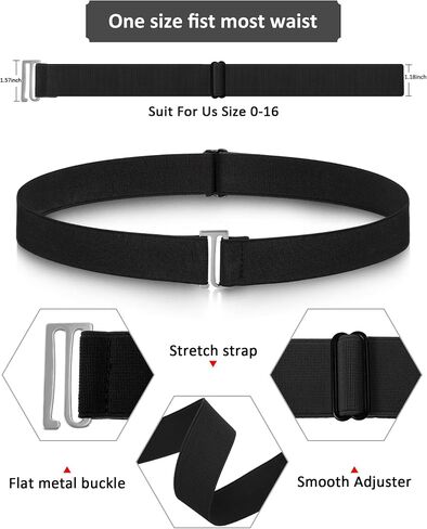 Invisible Women Belts Elastic Stretch Belts with Flat Buckle for Jeans Pants Dresses(Black, Grey, 2 Pack) in Saudi Arabia