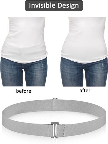 Invisible Women Belts Elastic Stretch Belts with Flat Buckle for Jeans Pants Dresses(Black, Grey, 2 Pack) in Saudi Arabia
