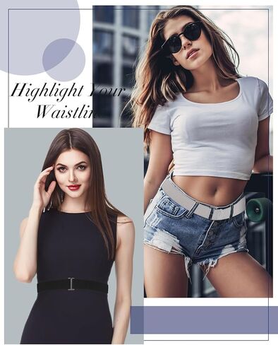 Invisible Women Belts Elastic Stretch Belts with Flat Buckle for Jeans Pants Dresses(Black, Grey, 2 Pack) in Saudi Arabia