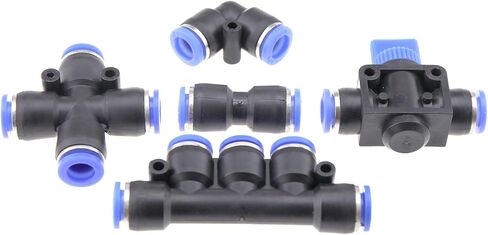 إنشاء فكرة 12 قطعة دفع هوائي لتوصيل التركيبات مجموعة وصلات الأنابيب ID 8 مللي متر OD 5/16 بوصة أنبوب متقاطع الكوع تي مستقيم صمامات يدوية متعددة احترافية in Kuwait