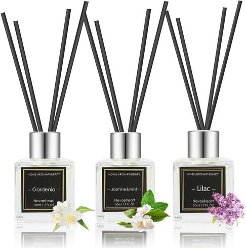 NEVAEHEART Diffuser Set, Gardenia/Jasmine & Mint/Lilac Diffuser Gifts for Women,1.7OZ x 3 Packs Diffuser with Sticks,Home Fragrance Diffuser for Living Room,Office & Bathroom Shelf Decor in Saudi Arabia
