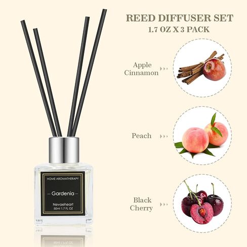 NEVAEHEART Diffuser Set, Gardenia/Jasmine & Mint/Lilac Diffuser Gifts for Women,1.7OZ x 3 Packs Diffuser with Sticks,Home Fragrance Diffuser for Living Room,Office & Bathroom Shelf Decor in Saudi Arabia