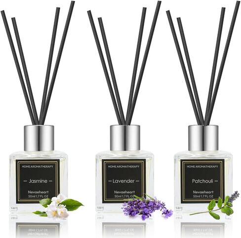NEVAEHEART Diffuser Set, Gardenia/Jasmine & Mint/Lilac Diffuser Gifts for Women,1.7OZ x 3 Packs Diffuser with Sticks,Home Fragrance Diffuser for Living Room,Office & Bathroom Shelf Decor in Saudi Arabia