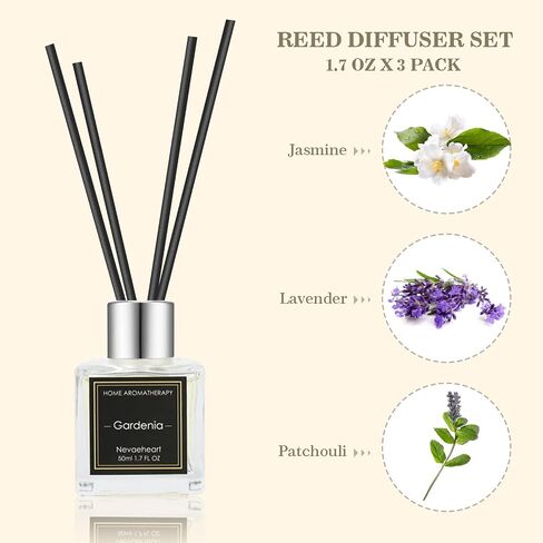 NEVAEHEART Diffuser Set, Gardenia/Jasmine & Mint/Lilac Diffuser Gifts for Women,1.7OZ x 3 Packs Diffuser with Sticks,Home Fragrance Diffuser for Living Room,Office & Bathroom Shelf Decor in Saudi Arabia