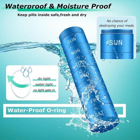 Aluminium Travel Pill Organizer,Weekly Metal Pill Case,Pill Holder, Moisture Proof Waterproof Daily Pill Box 7 Day, Large Pill Container to Hold Vitamins,Medication,Supplements 【Blue】 in Saudi Arabia
