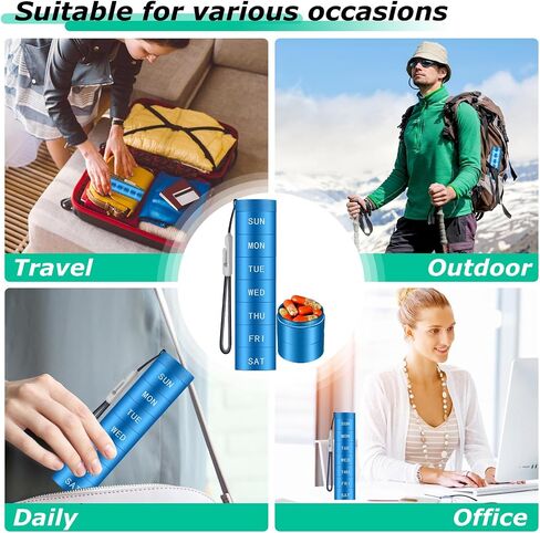 Aluminium Travel Pill Organizer,Weekly Metal Pill Case,Pill Holder, Moisture Proof Waterproof Daily Pill Box 7 Day, Large Pill Container to Hold Vitamins,Medication,Supplements 【Blue】 in Saudi Arabia