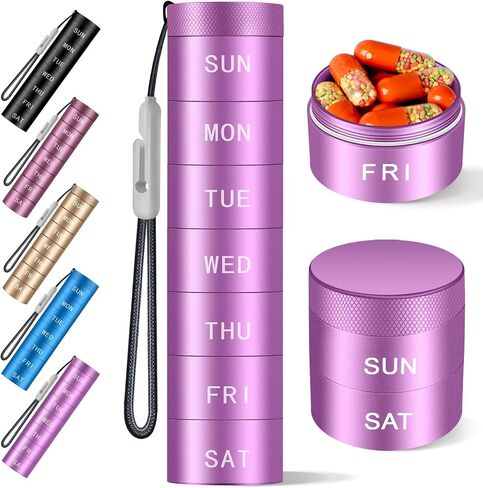 Aluminium Travel Pill Organizer,Weekly Metal Pill Case,Pill Holder, Moisture Proof Waterproof Daily Pill Box 7 Day, Large Pill Container to Hold Vitamins,Medication,Supplements 【Blue】 in Saudi Arabia
