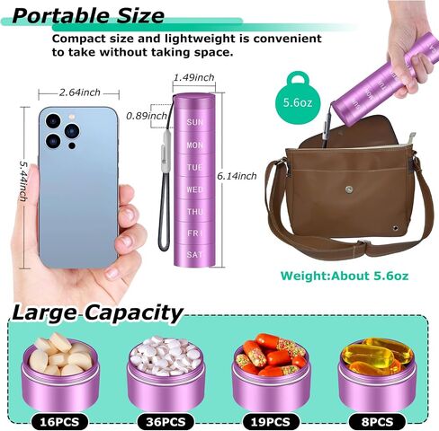 Aluminium Travel Pill Organizer,Weekly Metal Pill Case,Pill Holder, Moisture Proof Waterproof Daily Pill Box 7 Day, Large Pill Container to Hold Vitamins,Medication,Supplements 【Blue】 in Saudi Arabia