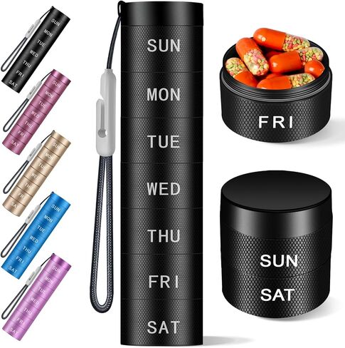 Aluminium Travel Pill Organizer,Weekly Metal Pill Case,Pill Holder, Moisture Proof Waterproof Daily Pill Box 7 Day, Large Pill Container to Hold Vitamins,Medication,Supplements 【Blue】 in Saudi Arabia