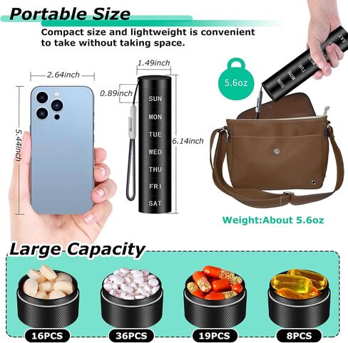 Aluminium Travel Pill Organizer,Weekly Metal Pill Case,Pill Holder, Moisture Proof Waterproof Daily Pill Box 7 Day, Large Pill Container to Hold Vitamins,Medication,Supplements 【Blue】 in Saudi Arabia